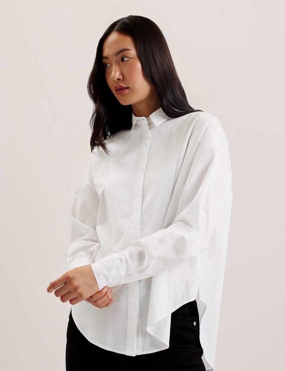 White Ted Baker IZOTE - Oversized Drop Shoulder Bib Detail Women Casual Shirts | SG  1568-BIUTV