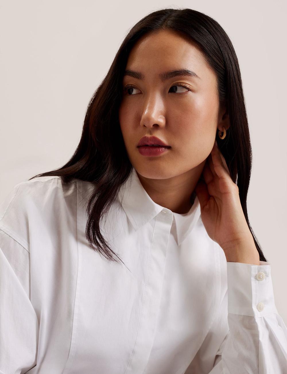 White Ted Baker IZOTE - Oversized Drop Shoulder Bib Detail Women Casual Shirts | SG  1568-BIUTV