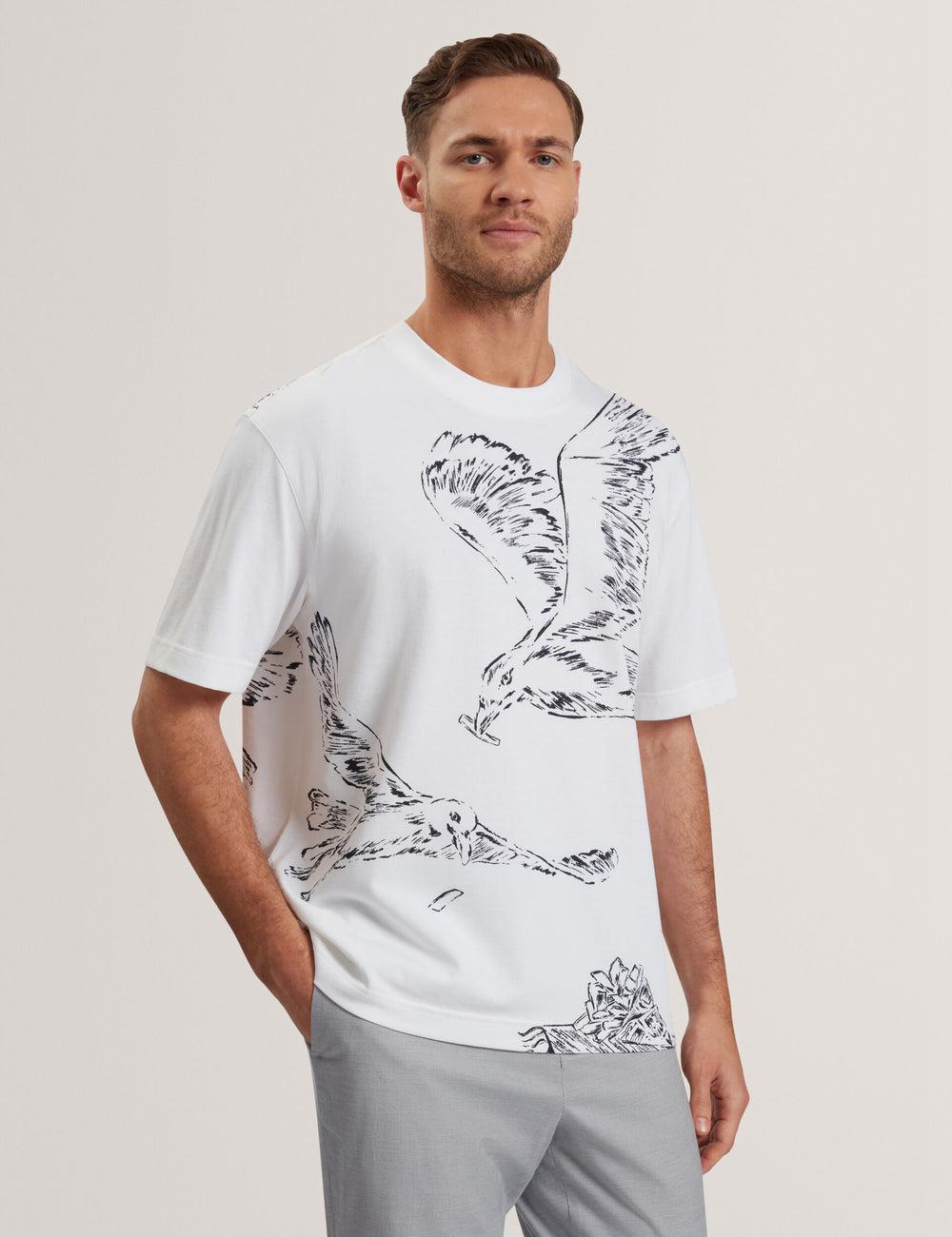 White Ted Baker JAMESIO - Short Sleeve Graphic Seagull Men T-Shirts | SG  5927-VXKGA