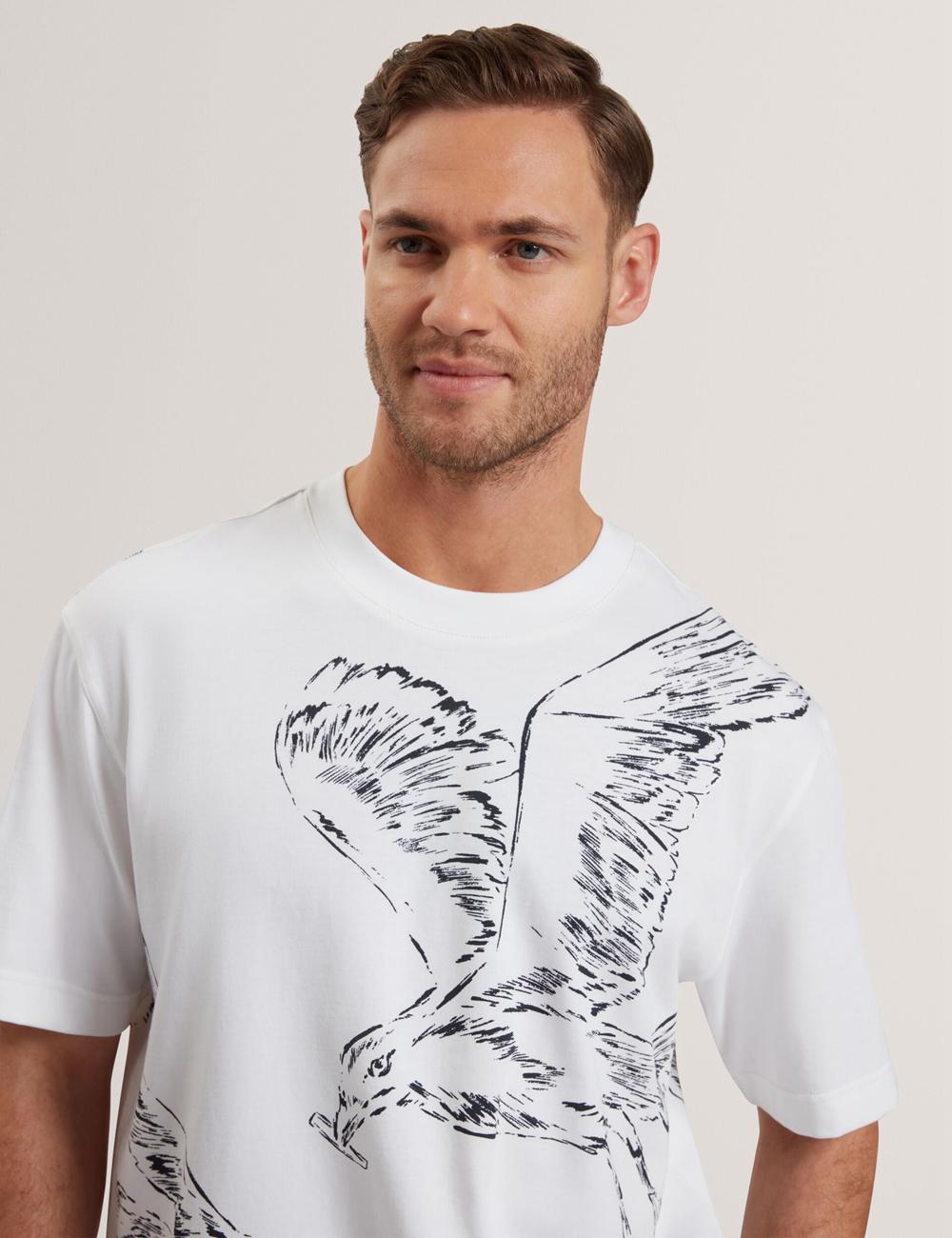 White Ted Baker JAMESIO - Short Sleeve Graphic Seagull Men T-Shirts | SG  5927-VXKGA