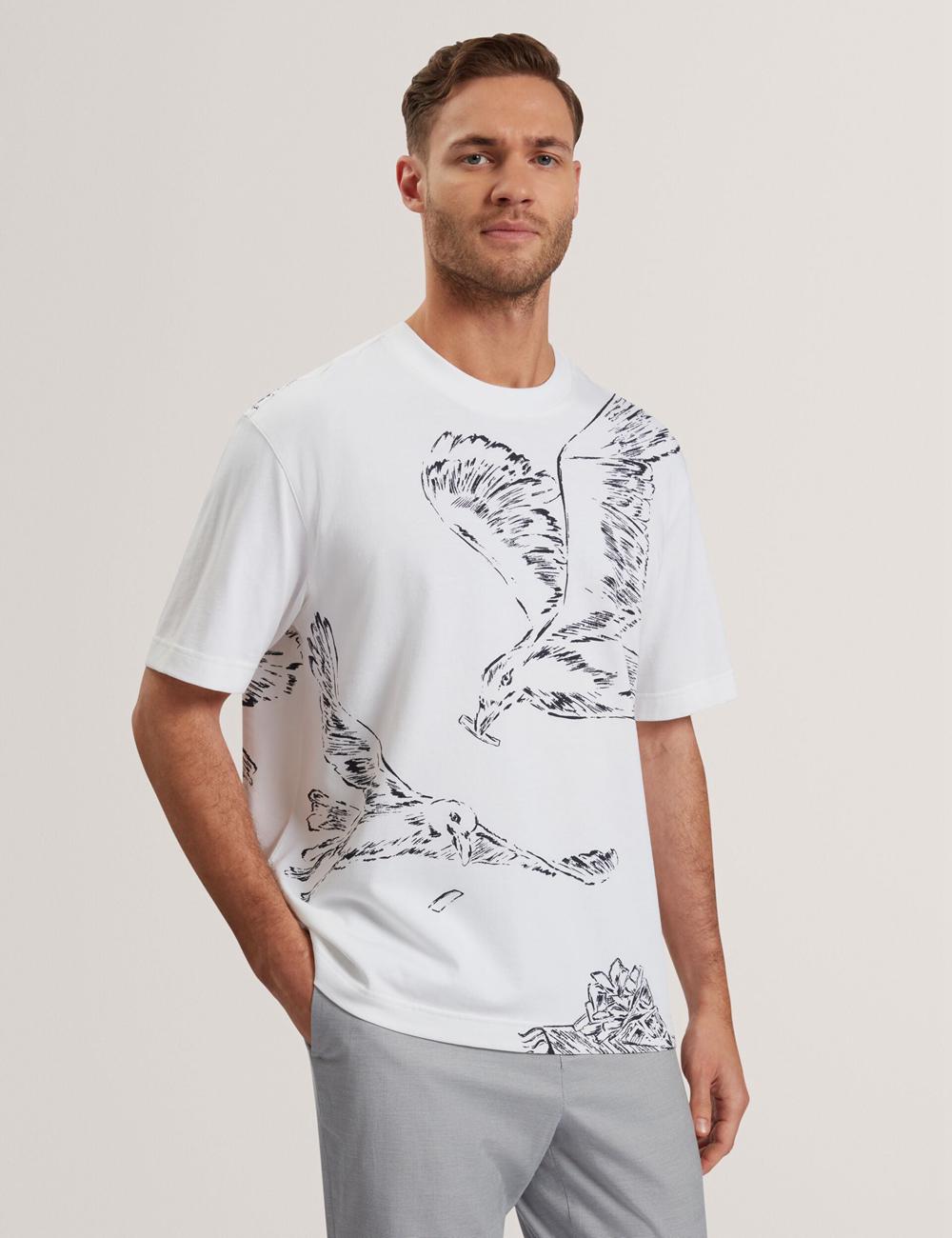 White Ted Baker JAMESIO - Short Sleeve Graphic Seagull Men T-Shirts | SG  5927-VXKGA