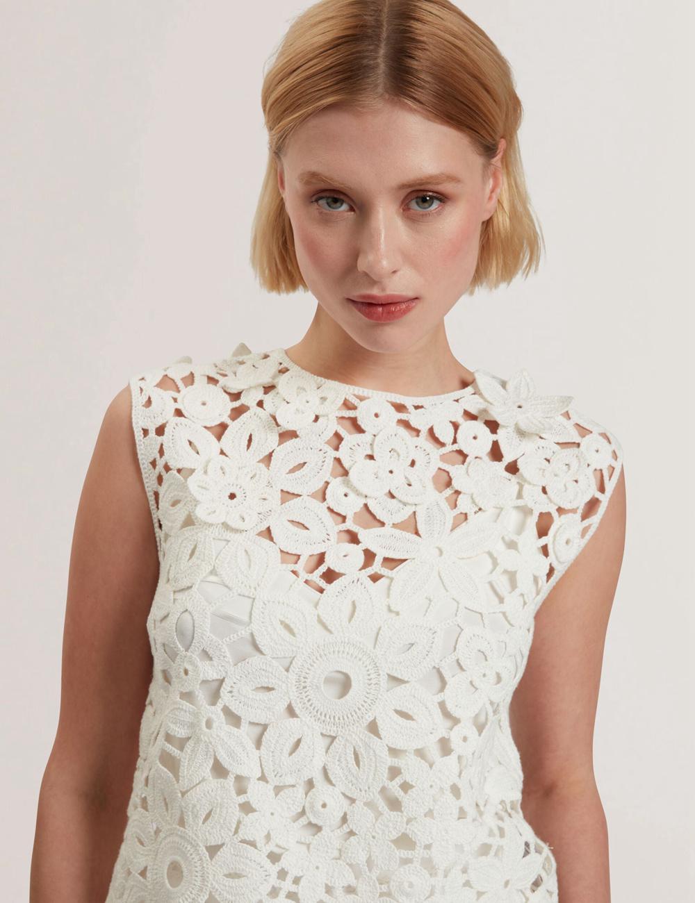 White Ted Baker JOYYRA - Floral Crochet Knit Sleeveless Women Tops | SG  5897-XWDUO