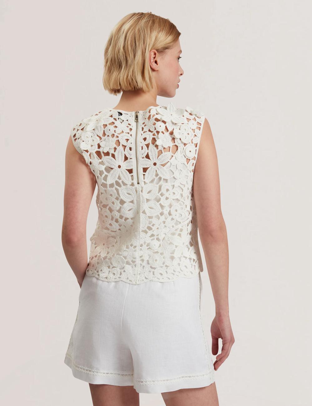 White Ted Baker JOYYRA - Floral Crochet Knit Sleeveless Women Tops | SG  5897-XWDUO