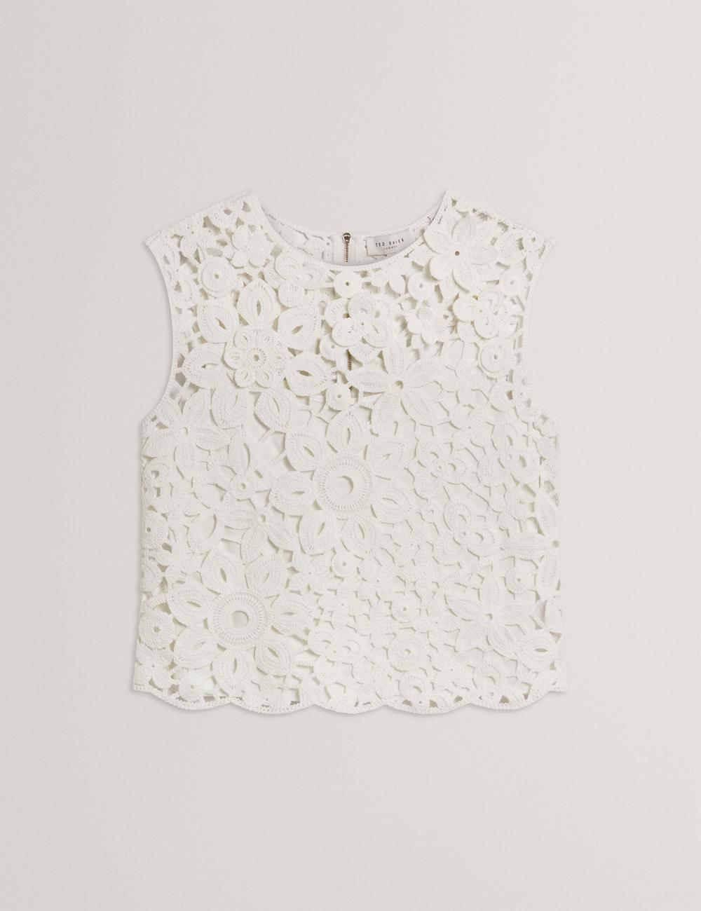 White Ted Baker JOYYRA - Floral Crochet Knit Sleeveless Women Tops | SG  5897-XWDUO