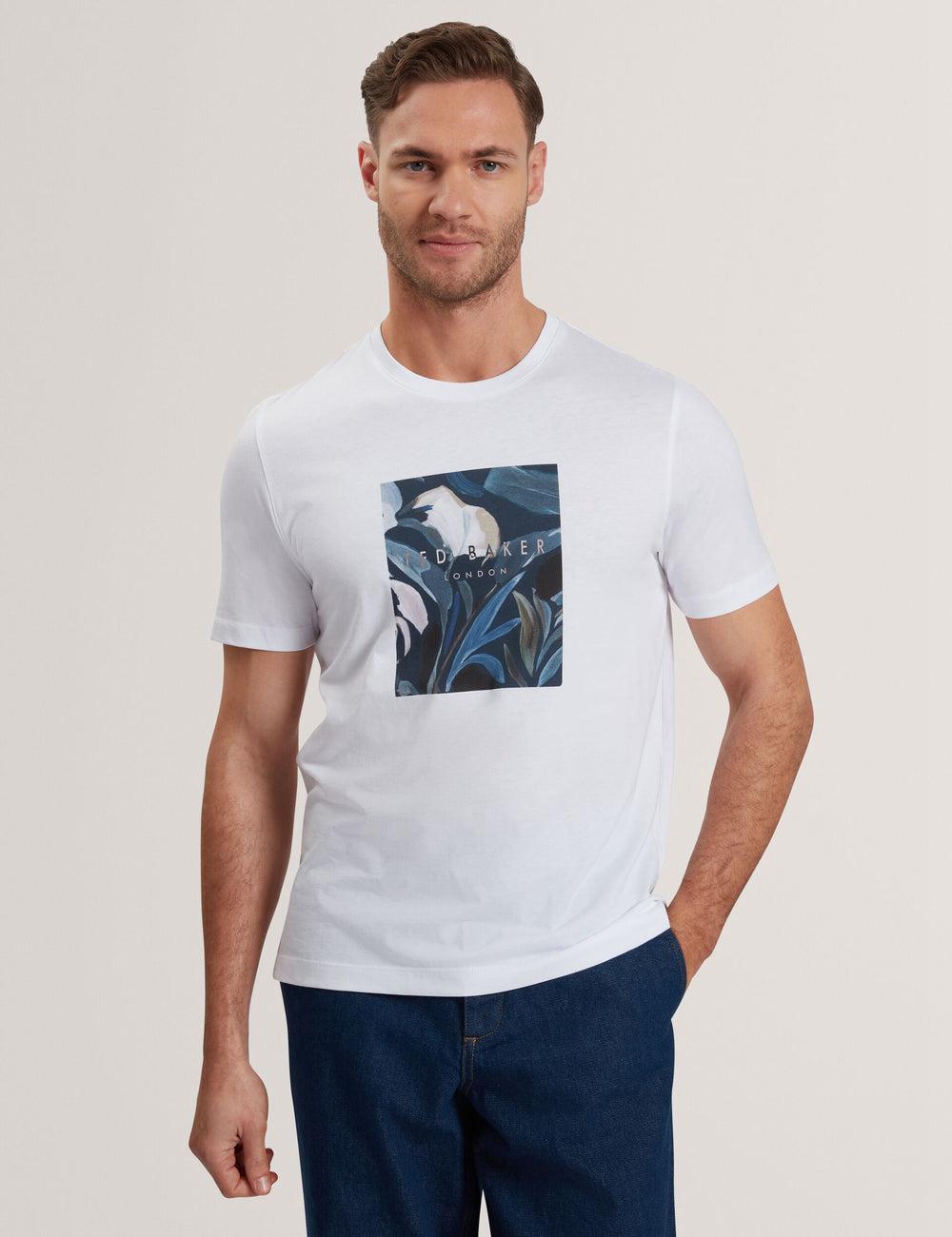 White Ted Baker JUSTINO - Branded Box Print Graphic Cotton Men T-Shirts | SG  8461-MGCOU