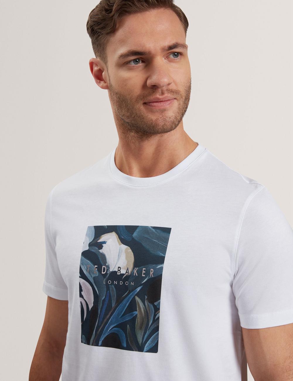 White Ted Baker JUSTINO - Branded Box Print Graphic Cotton Men T-Shirts | SG  8461-MGCOU