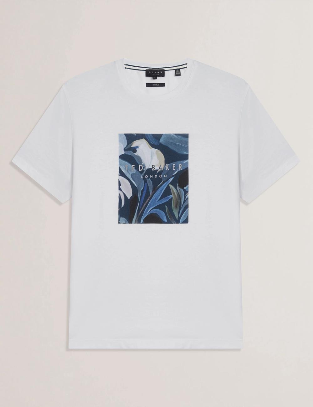 White Ted Baker JUSTINO - Branded Box Print Graphic Cotton Men T-Shirts | SG  8461-MGCOU