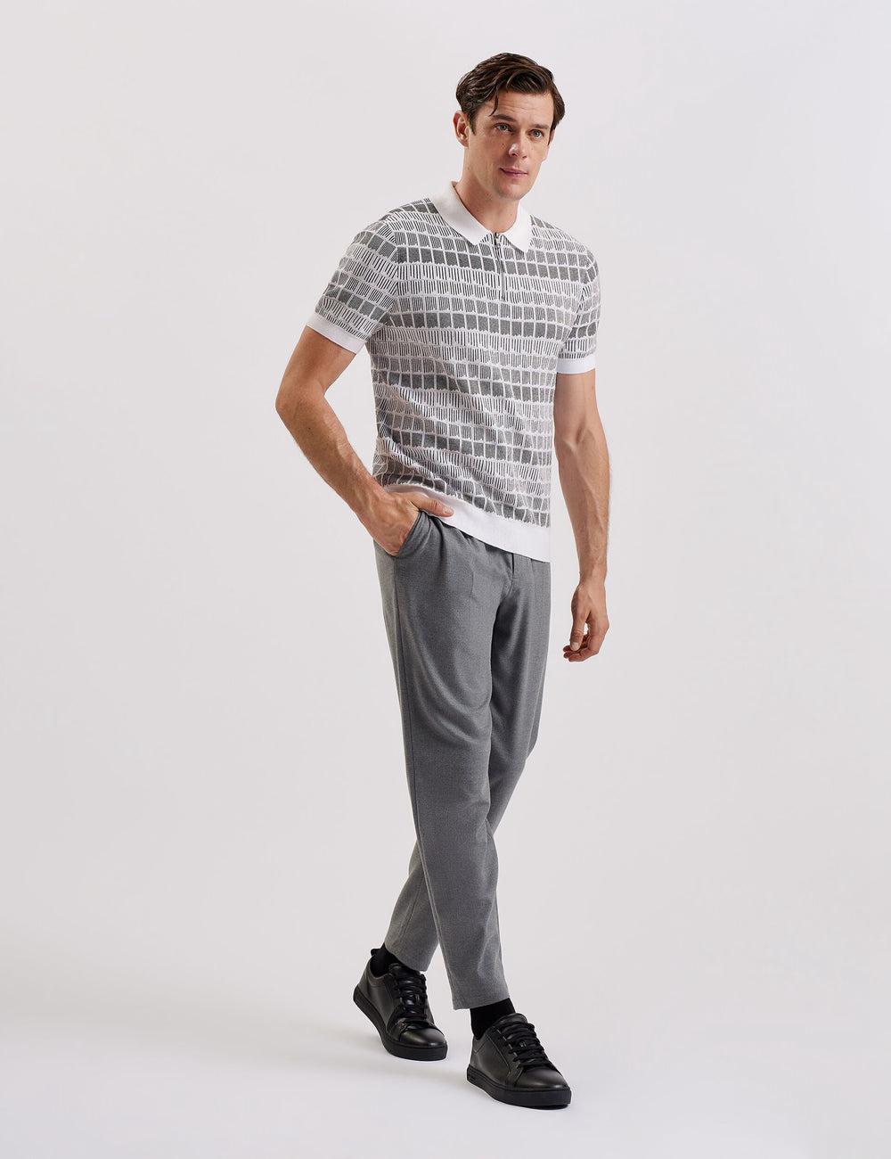 White Ted Baker LEVERS - Ombre Jacquard Zip Neck Men Polos Shirts | SG  0194-UFIZV