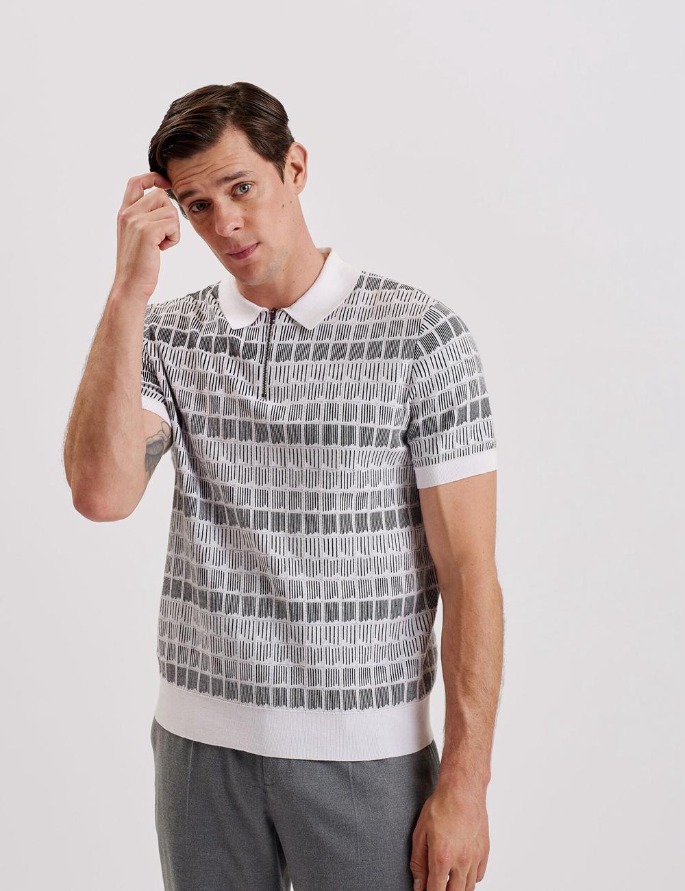 White Ted Baker LEVERS - Ombre Jacquard Zip Neck Men Polos Shirts | SG  0194-UFIZV