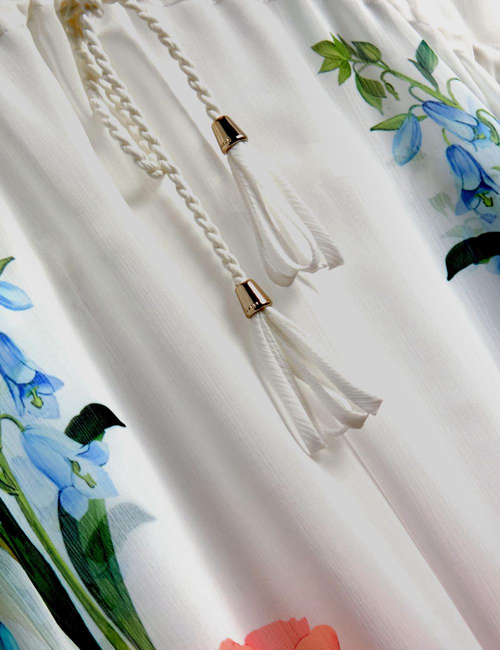 White Ted Baker LUUSAA - Floral V-Neck Maxi Kaftan Beach Dress Women Cover Ups | SG  2693-FWABJ