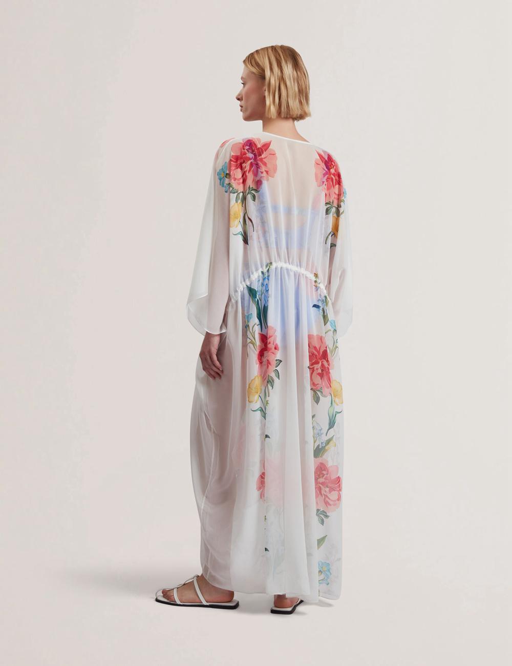 White Ted Baker LUUSAA - Floral V-Neck Maxi Kaftan Beach Dress Women Cover Ups | SG  2693-FWABJ