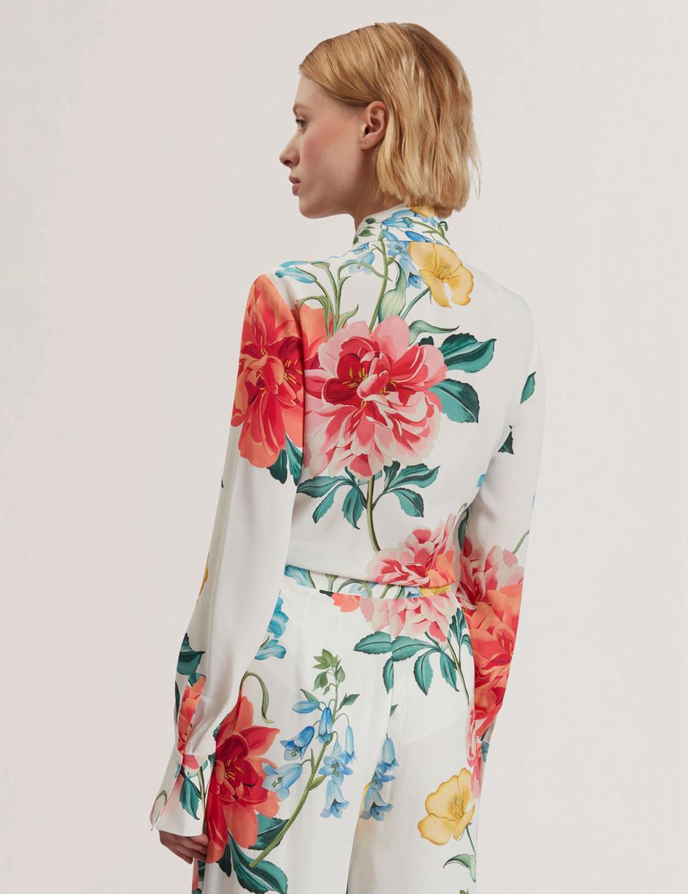 White Ted Baker LUUSILE - Floral Print Neck Long Sleeve Women Blouses | SG  3026-KPREF