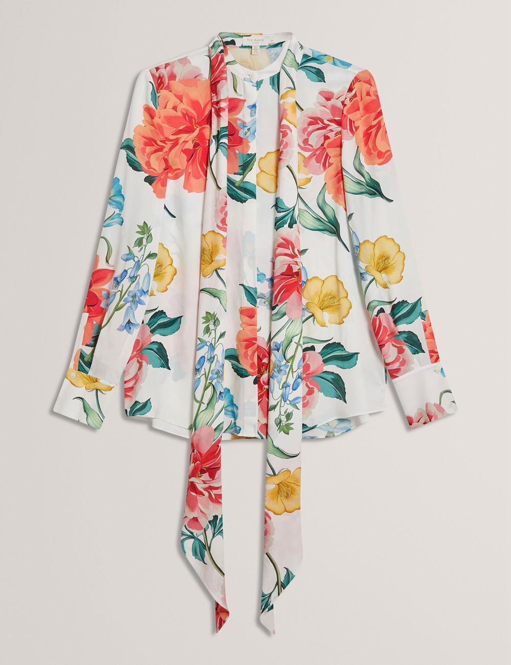 White Ted Baker LUUSILE - Floral Print Neck Long Sleeve Women Blouses | SG  3026-KPREF