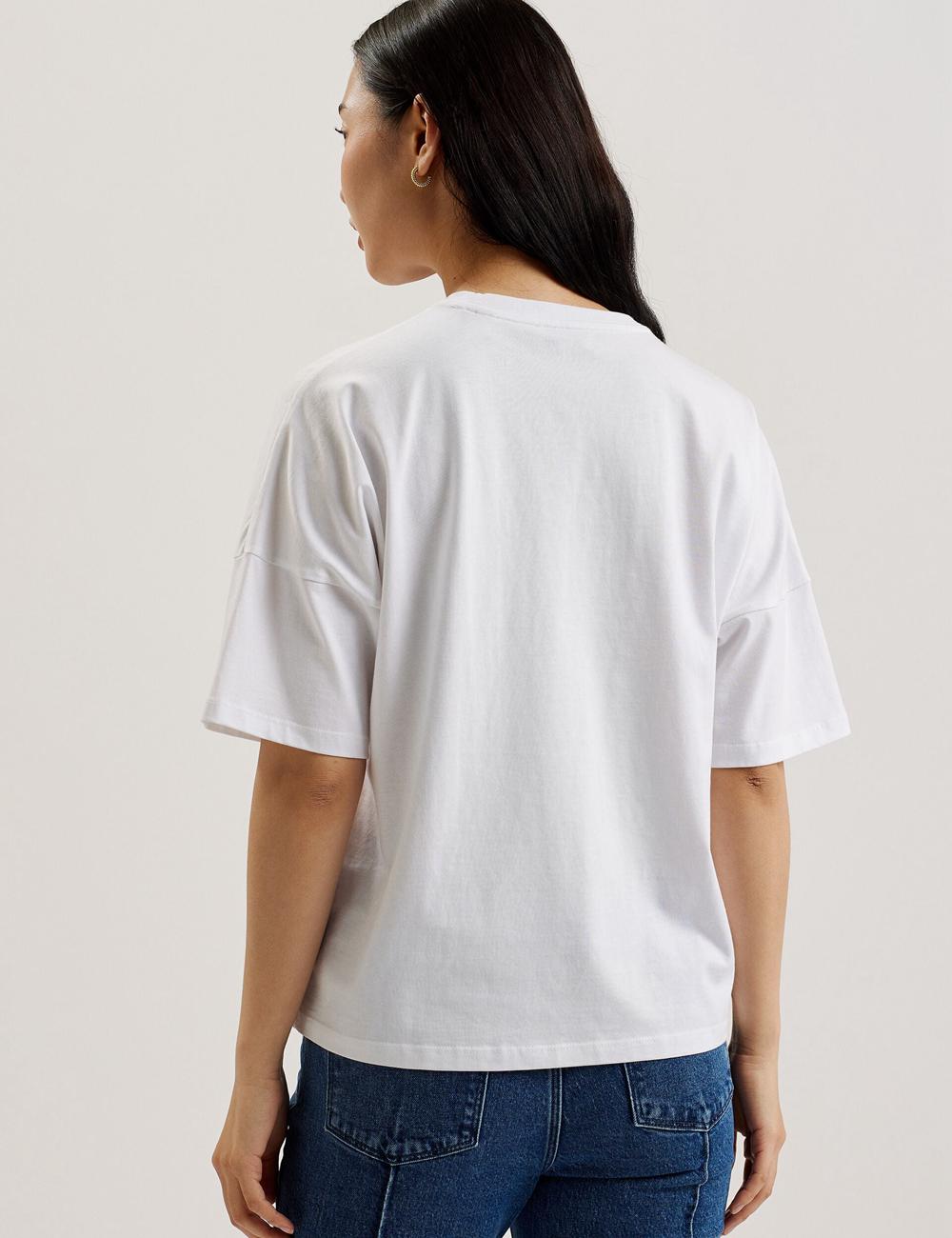 White Ted Baker MALORRY - Embroidered Logo Boxy Cotton Women T-Shirts | SG  9426-RJICE