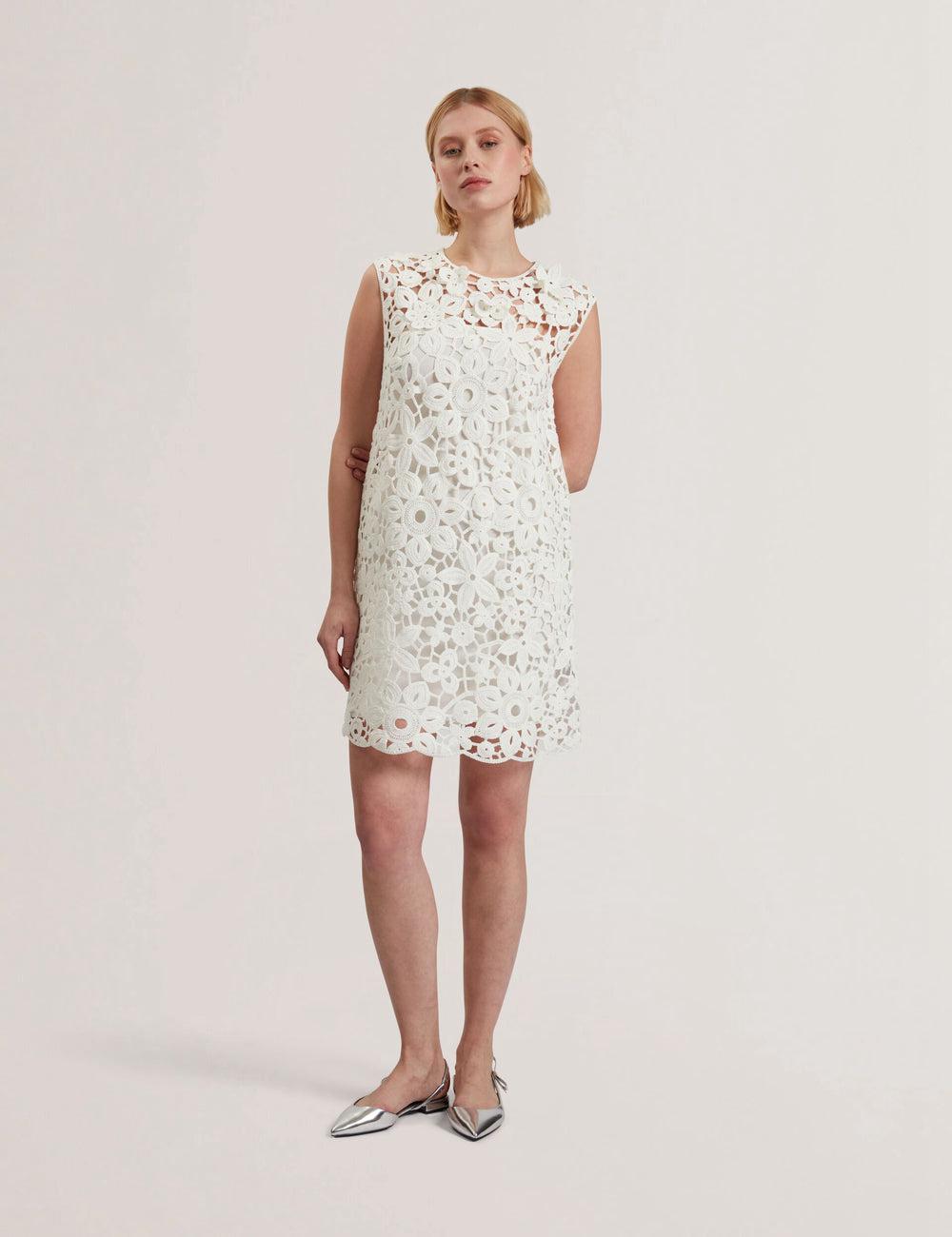White Ted Baker MIIKKA - Crochet Sleeveless Shift Women Mini Dresses | SG  4867-EDQRX