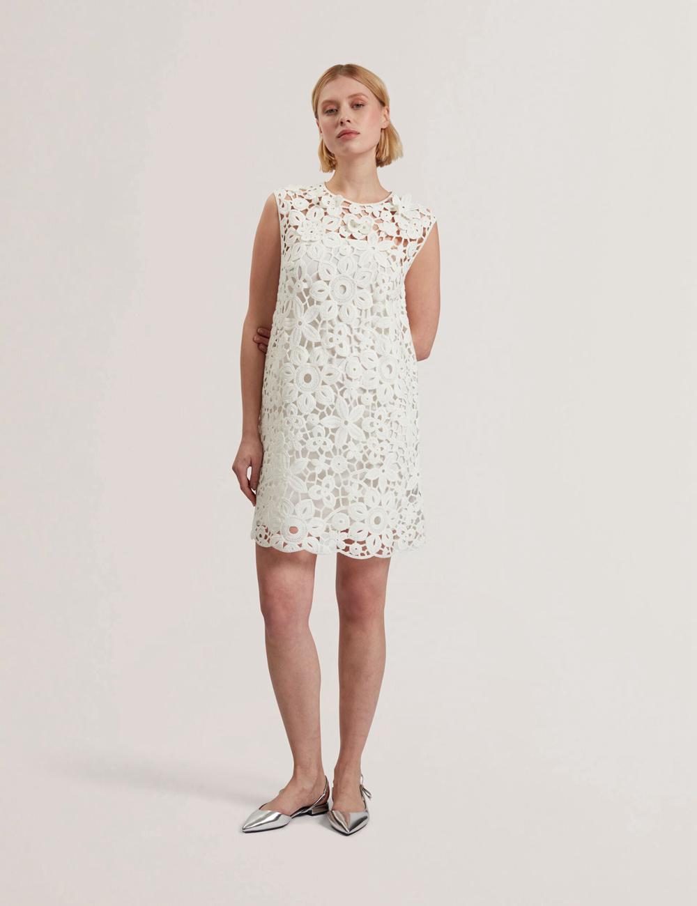 White Ted Baker MIIKKA - Crochet Sleeveless Shift Women Mini Dresses | SG  4867-EDQRX