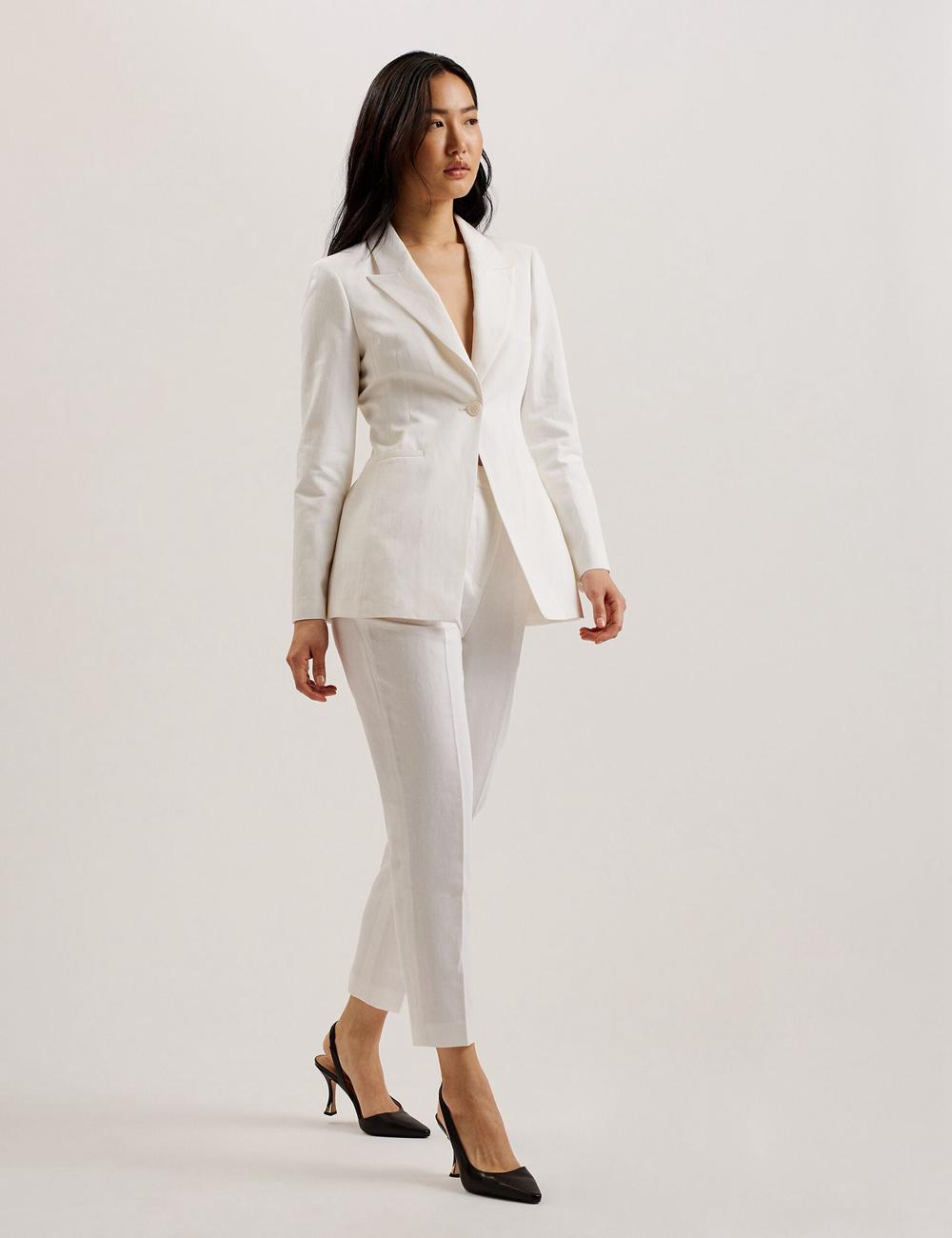 White Ted Baker MUSUBT - Linen Cotton High Waisted Tailored Women Trousers | SG  4935-YSHXQ
