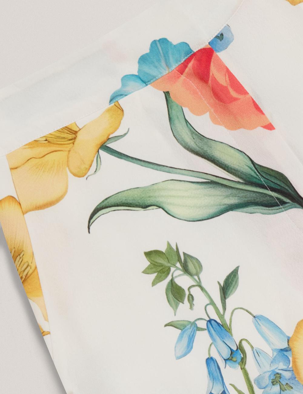White Ted Baker NYMPHAT - Floral Print High Waisted Wide Leg Women Trousers | SG  2169-UHWLY