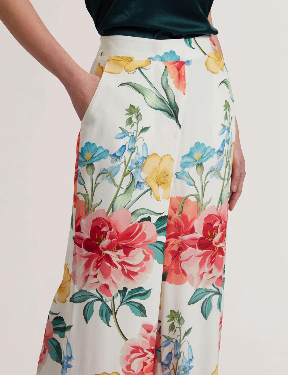 White Ted Baker NYMPHAT - Floral Print High Waisted Wide Leg Women Trousers | SG  2169-UHWLY