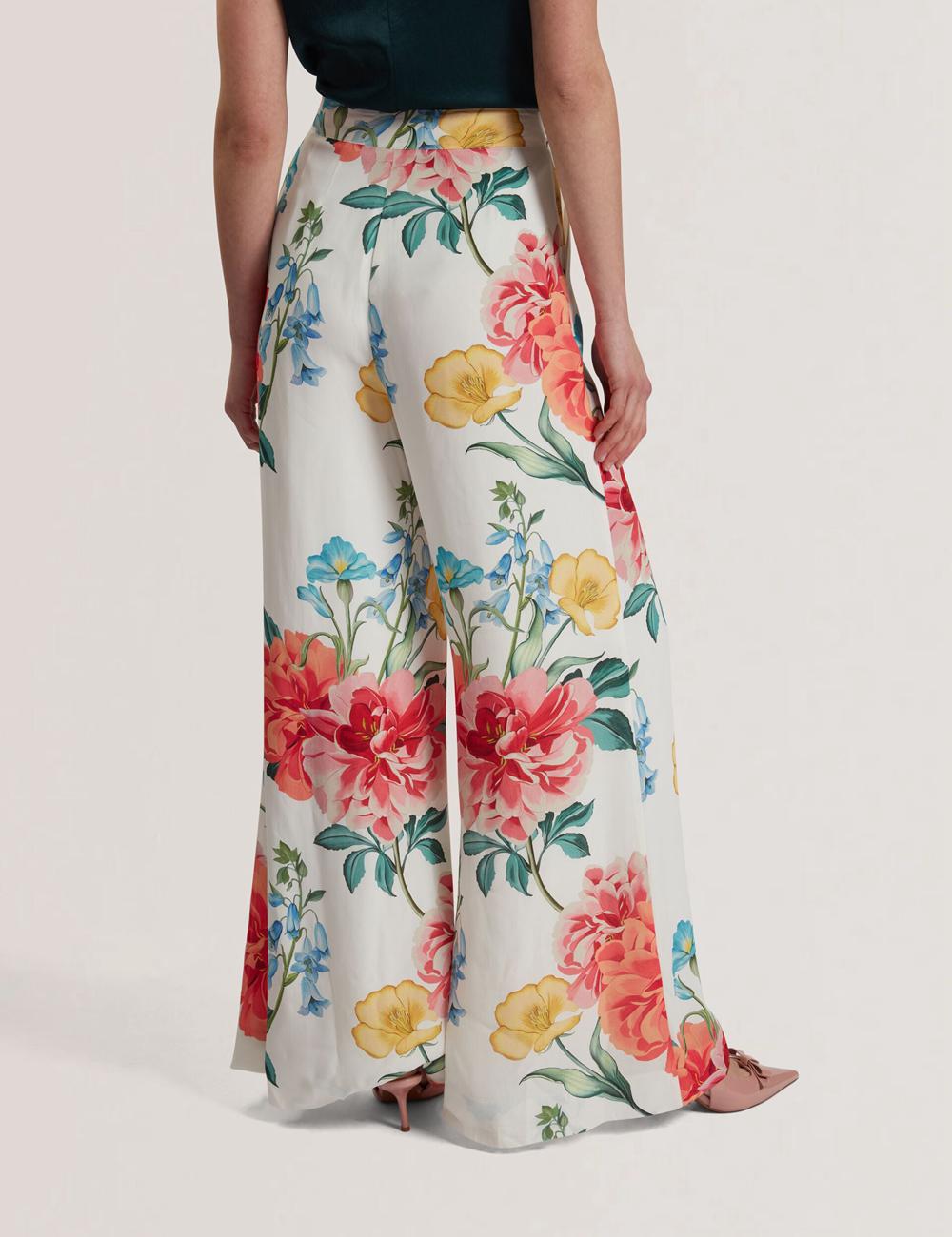 White Ted Baker NYMPHAT - Floral Print High Waisted Wide Leg Women Trousers | SG  2169-UHWLY