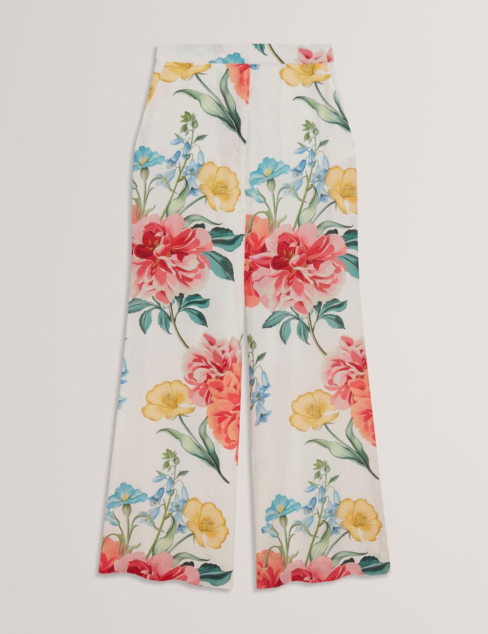 White Ted Baker NYMPHAT - Floral Print High Waisted Wide Leg Women Trousers | SG  2169-UHWLY
