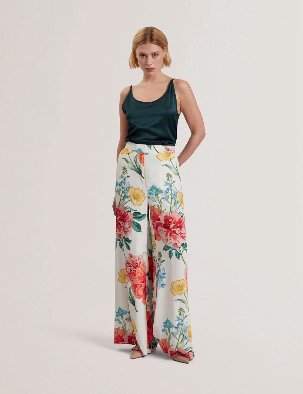 White Ted Baker NYMPHAT - Floral Print High Waisted Wide Leg Women Trousers | SG  2169-UHWLY