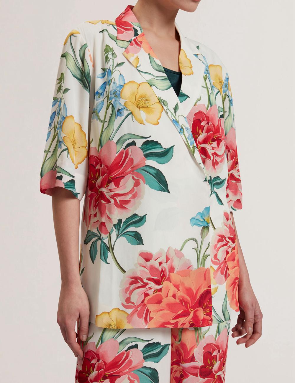 White Ted Baker NYMPHA - Floral Short Sleeve Oversized Women Blazers | SG  7034-XZPGV