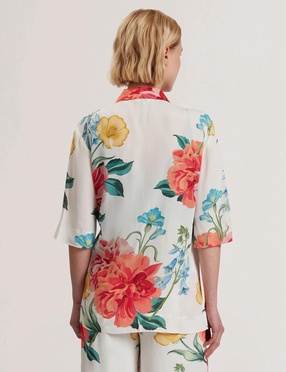 White Ted Baker NYMPHA - Floral Short Sleeve Oversized Women Blazers | SG  7034-XZPGV