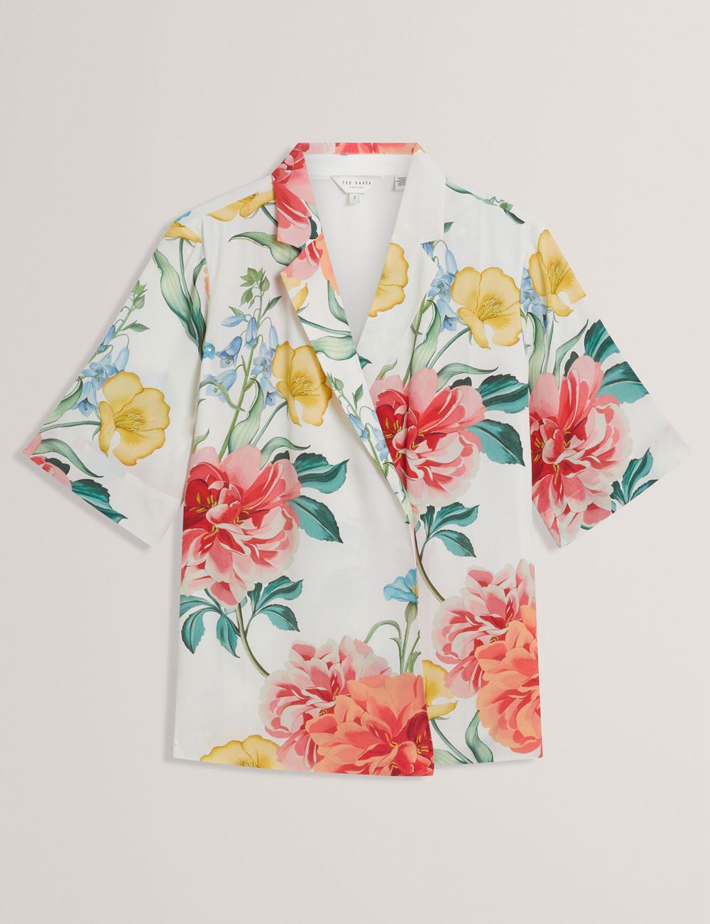 White Ted Baker NYMPHA - Floral Short Sleeve Oversized Women Blazers | SG  7034-XZPGV