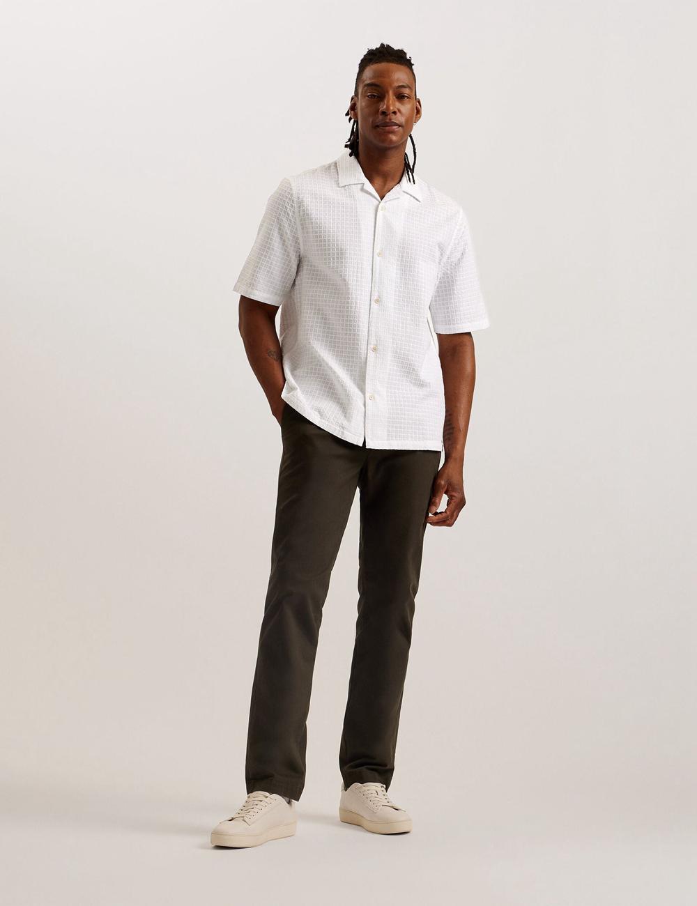 White Ted Baker OISE - Textured Grid Cotton Short Sleeve Men Casual Shirts | SG  6923-MSRCL