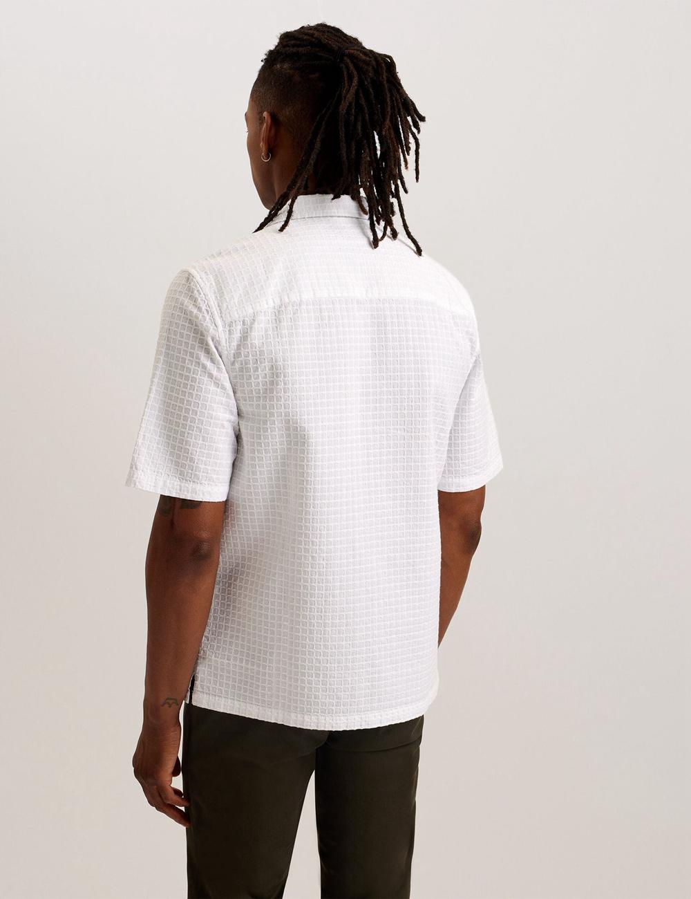 White Ted Baker OISE - Textured Grid Cotton Short Sleeve Men Casual Shirts | SG  6923-MSRCL