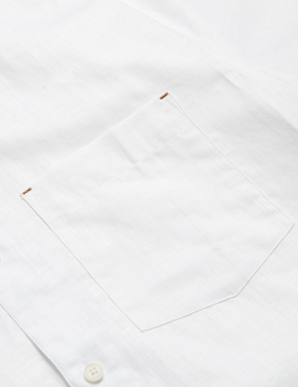 White Ted Baker PALOMAS - Short Sleeve Textured Linen Cotton Men Casual Shirts | SG  2687-ORKNB
