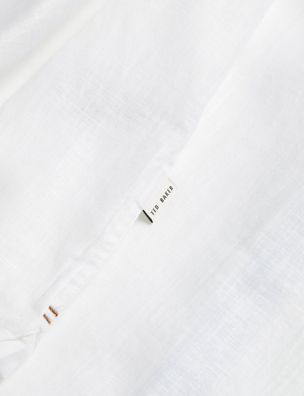 White Ted Baker PALOMAS - Short Sleeve Textured Linen Cotton Men Casual Shirts | SG  2687-ORKNB