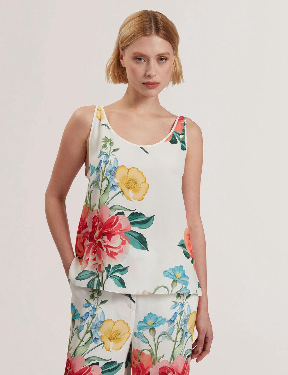 White Ted Baker PURRLA - Floral Print Scoop Neck Sleeveless Women Tops | SG  3056-SEZJB