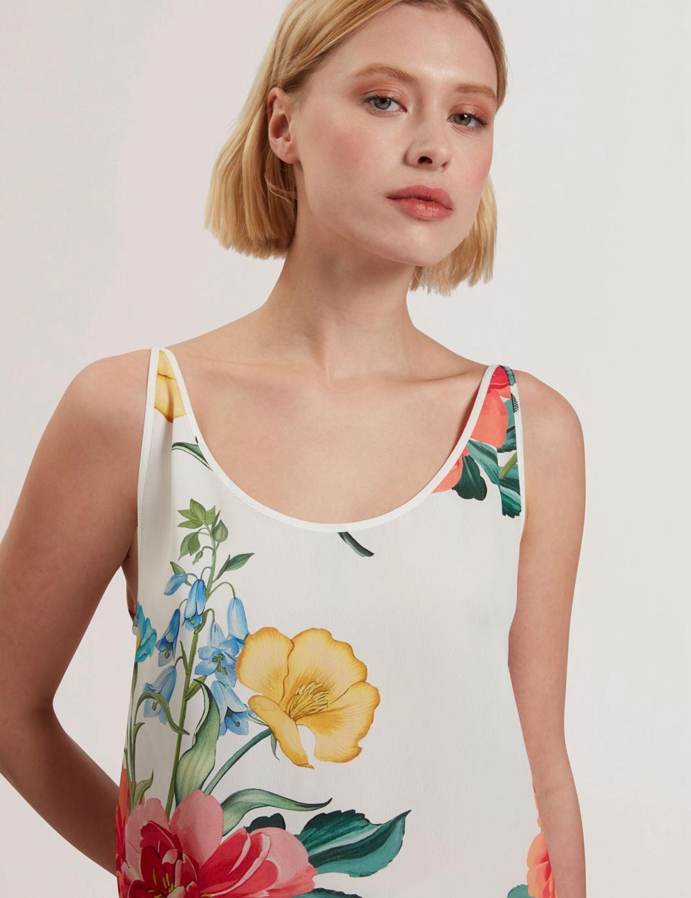 White Ted Baker PURRLA - Floral Print Scoop Neck Sleeveless Women Tops | SG  3056-SEZJB