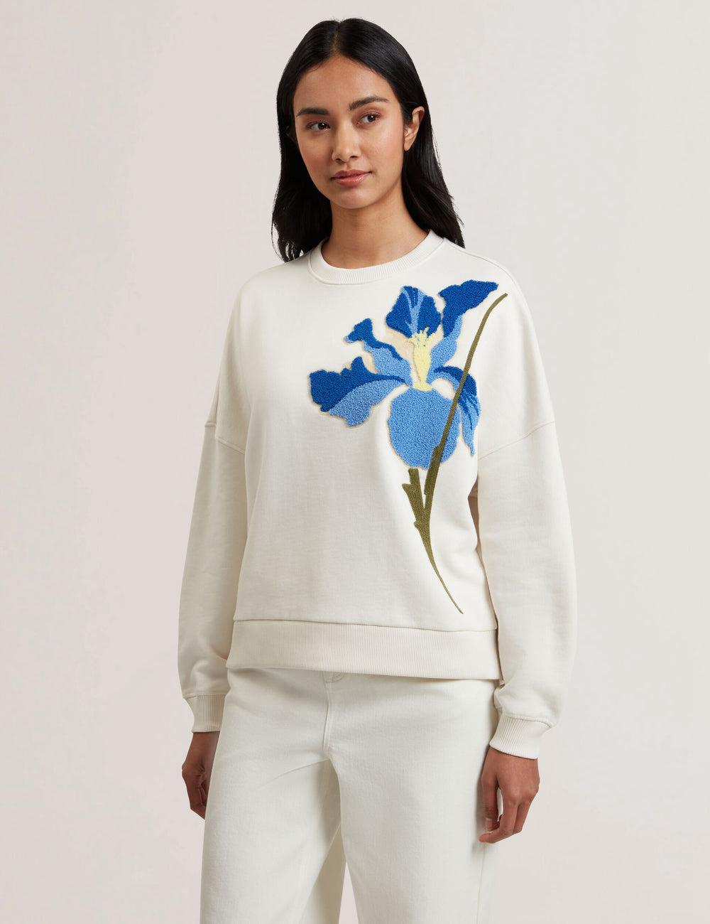 White Ted Baker SANDERR - Tufted Floral Graphic Cotton Women Sweatshirts | SG  3028-JVYWN