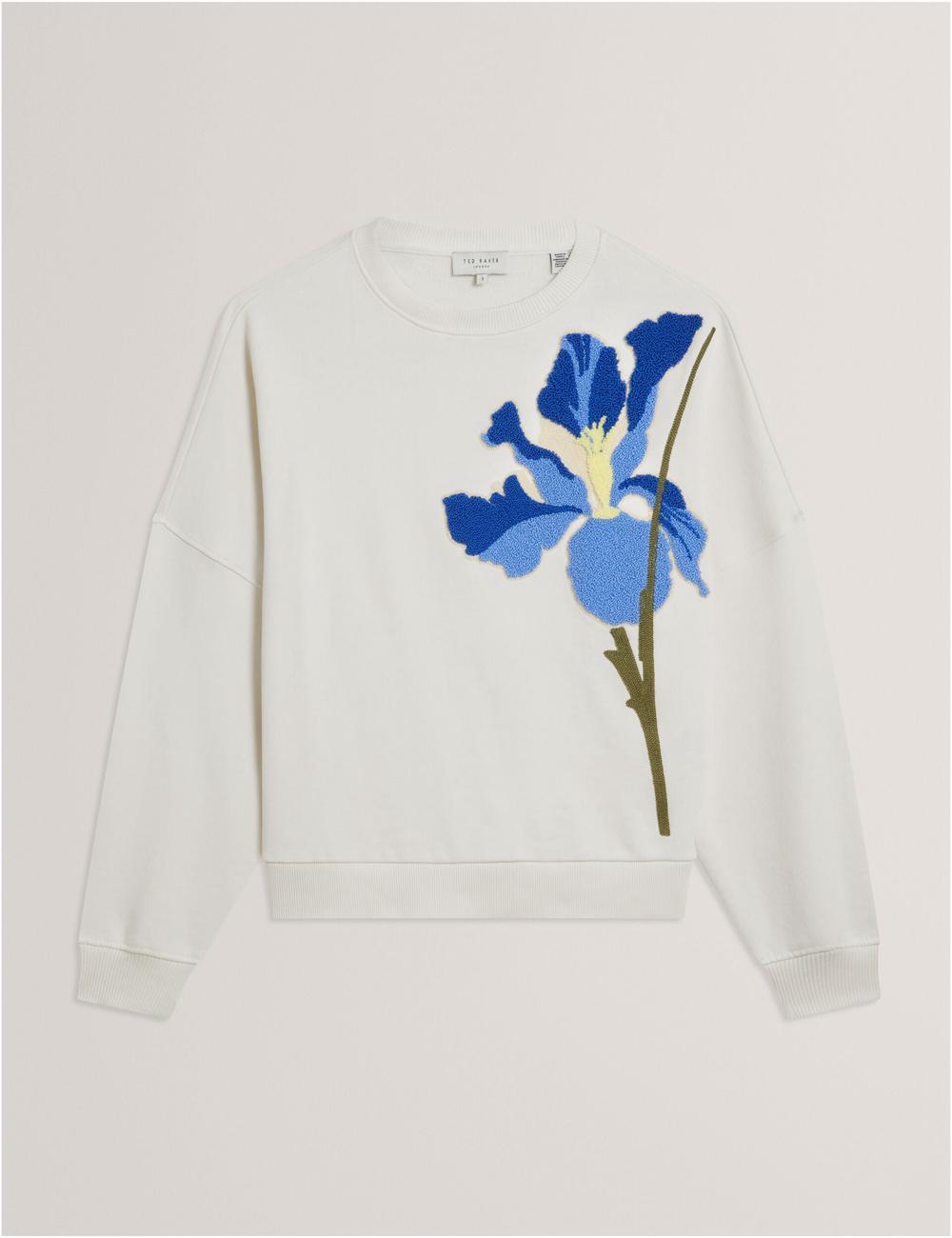 White Ted Baker SANDERR - Tufted Floral Graphic Cotton Women Sweatshirts | SG  3028-JVYWN