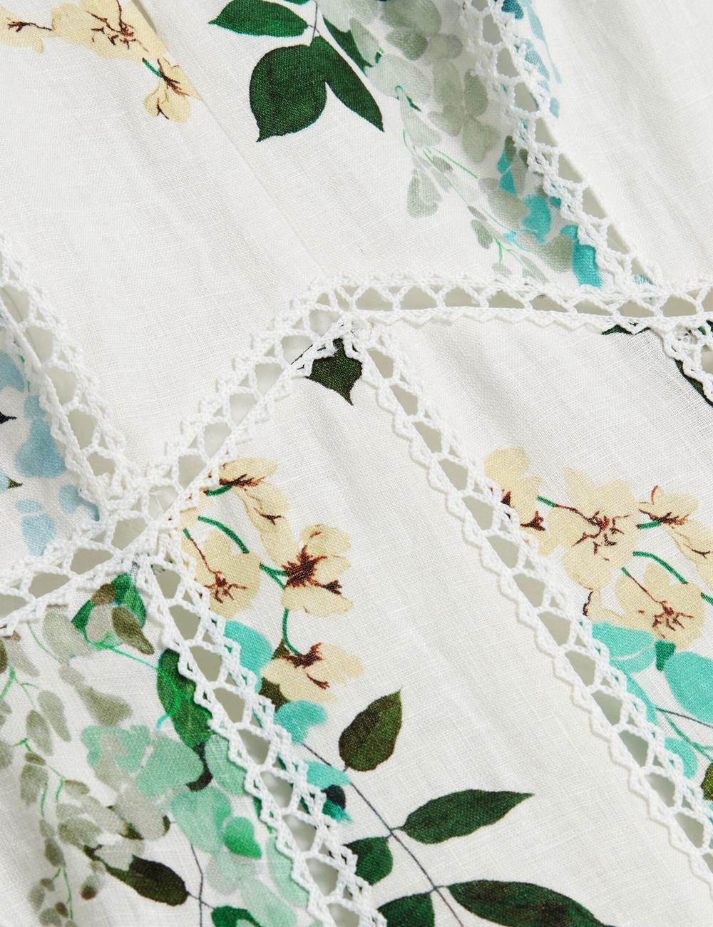 White Ted Baker UTALA - Floral Crochet Trim Linen Women Midi Dresses | SG  0189-GYWES