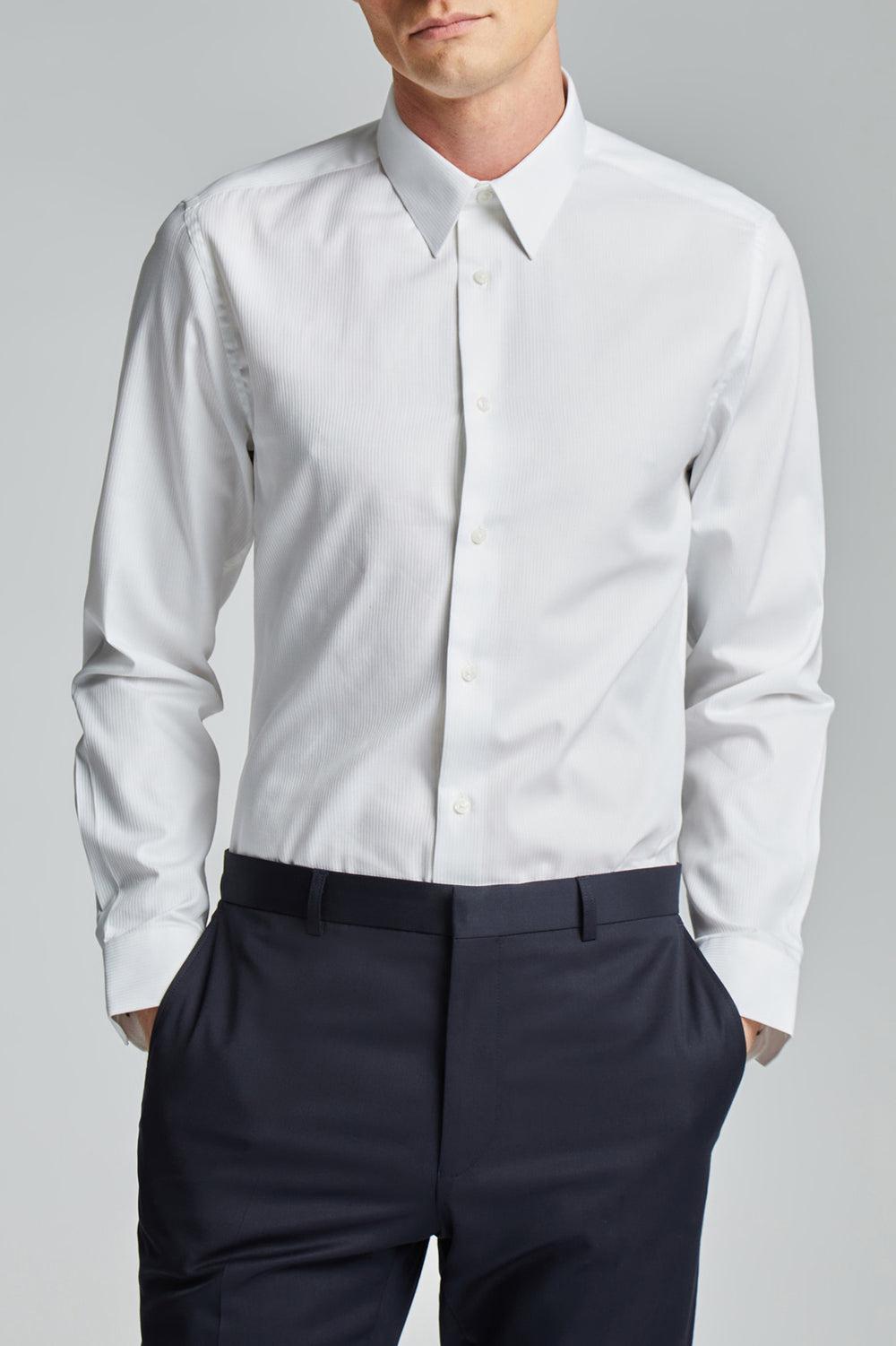 White Ted Baker WHITE SATIN STRIPE - Textured Stripe Slim Fit Men Formal Shirts | SG  8256-JNRCK