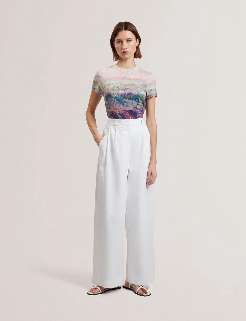 White Ted Baker ZOZIA - Pleated High Waist Wide Leg Women Trousers | SG  8341-GIDYB