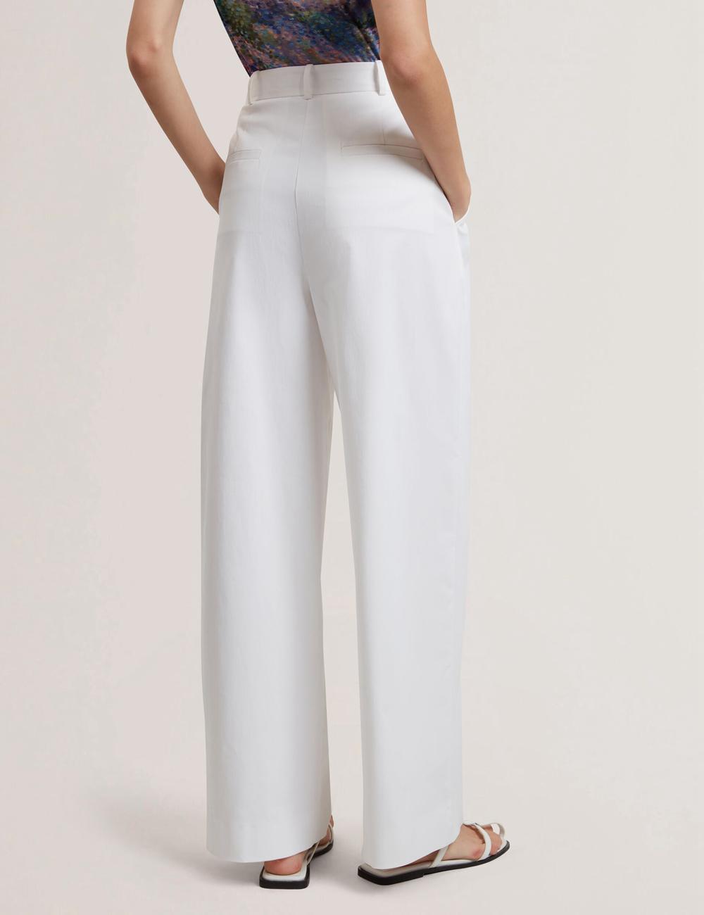 White Ted Baker ZOZIA - Pleated High Waist Wide Leg Women Trousers | SG  8341-GIDYB
