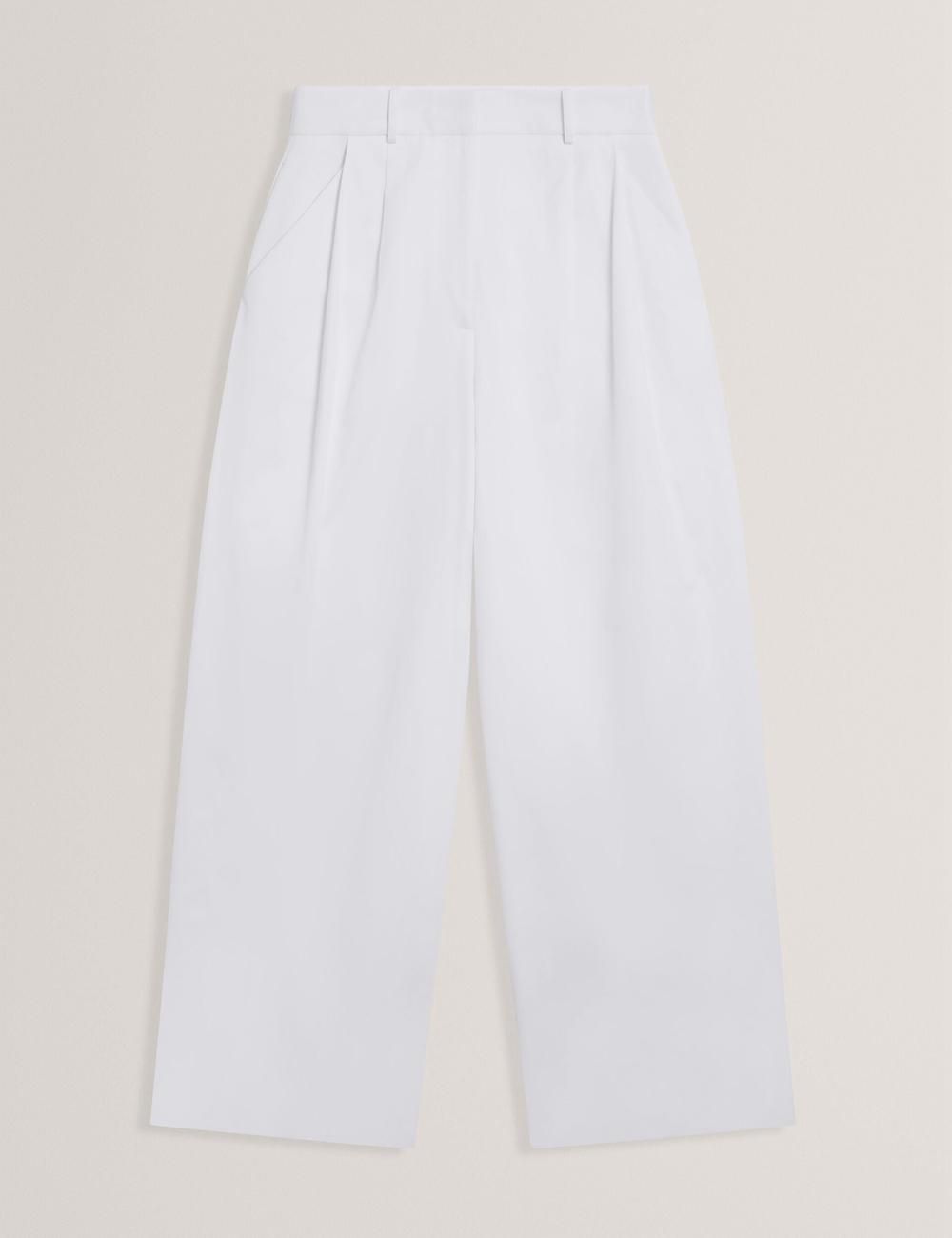White Ted Baker ZOZIA - Pleated High Waist Wide Leg Women Trousers | SG  8341-GIDYB