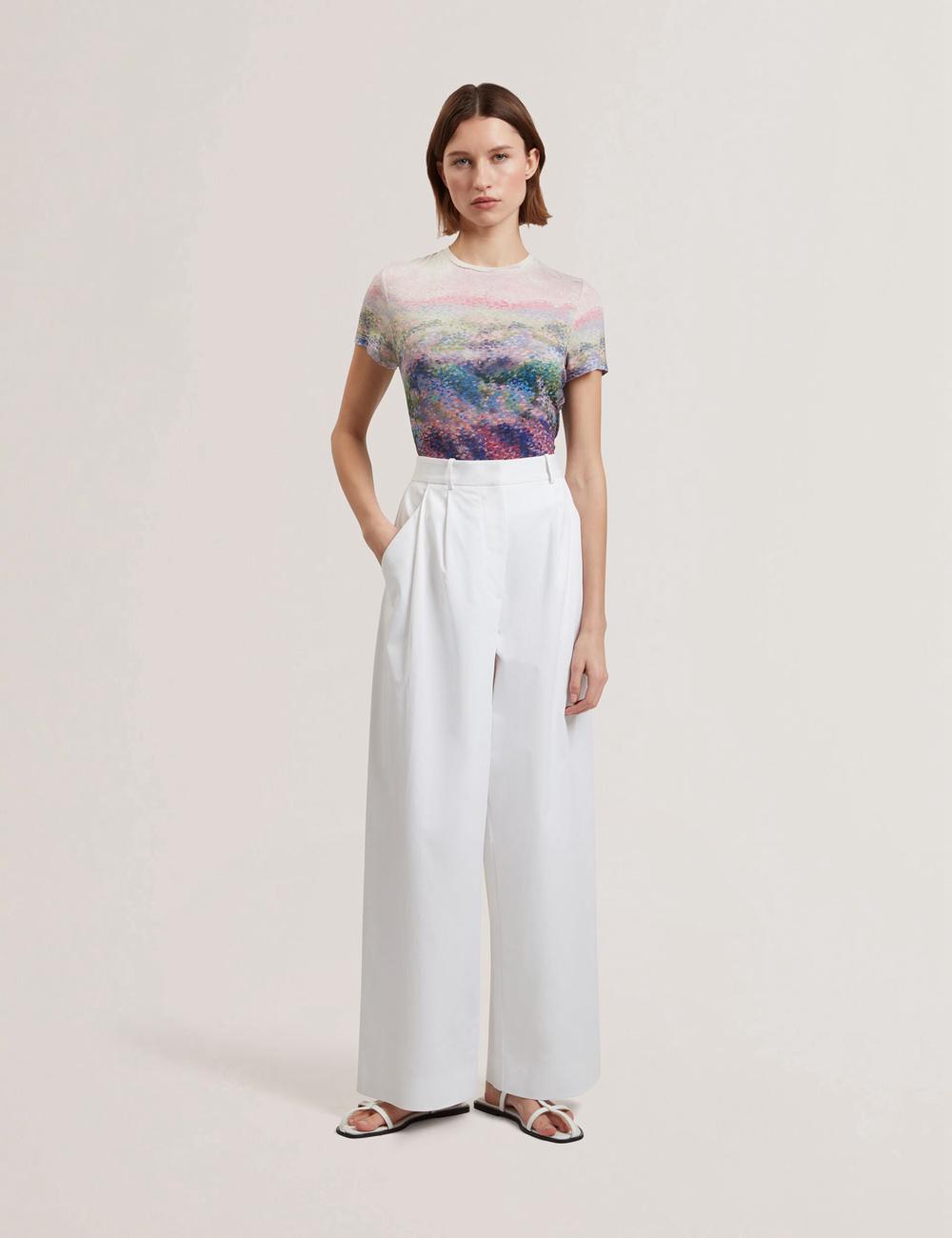 White Ted Baker ZOZIA - Pleated High Waist Wide Leg Women Trousers | SG  8341-GIDYB